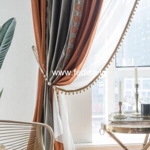 Double Curtain Design Sliding Glass Door Blinds Beige Curtains