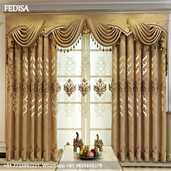 Modern Luxury Curtains Sliding Glass Door Blinds Beige Curtains